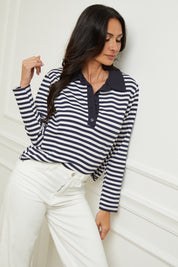 Polo Oscar ML marine/blanc
