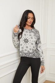 Pull Edmond Imprimé Bandana Gris Clair